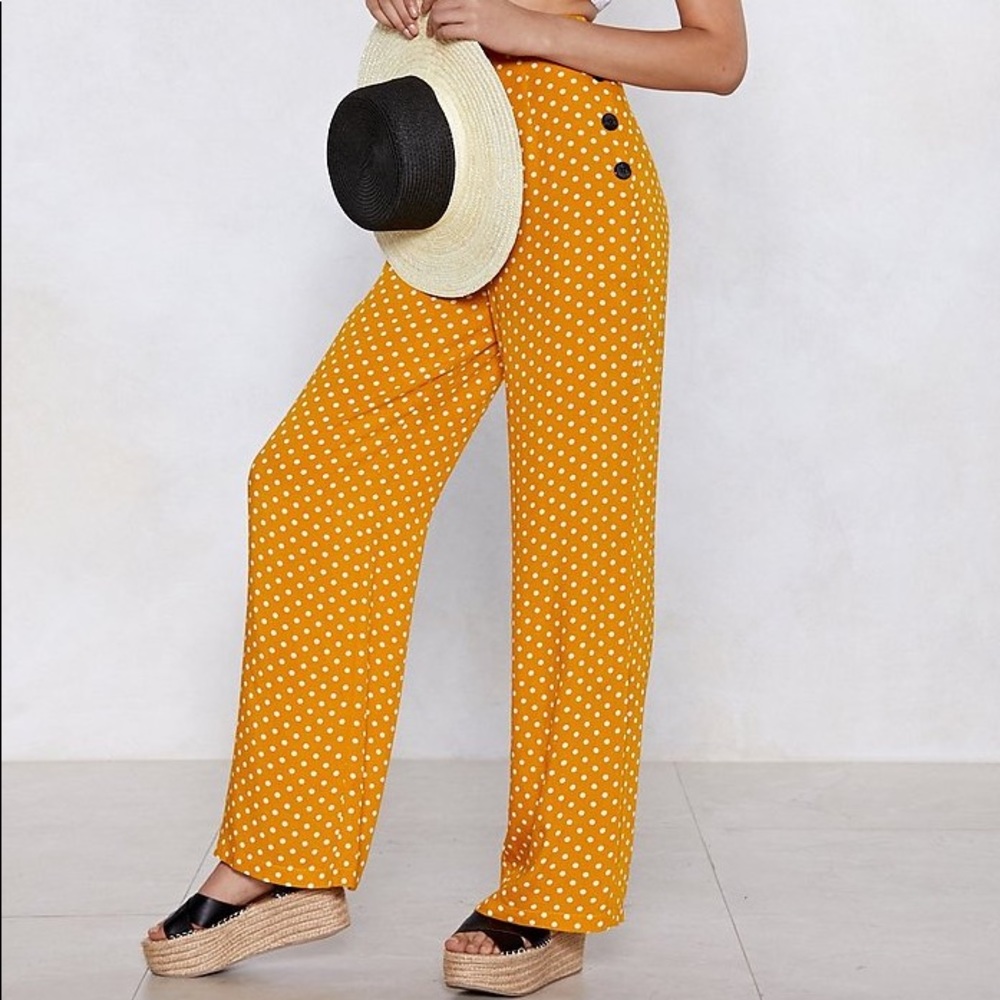 NWT Nasty Gal Wide-Leg Yellow Polkadot Pants
